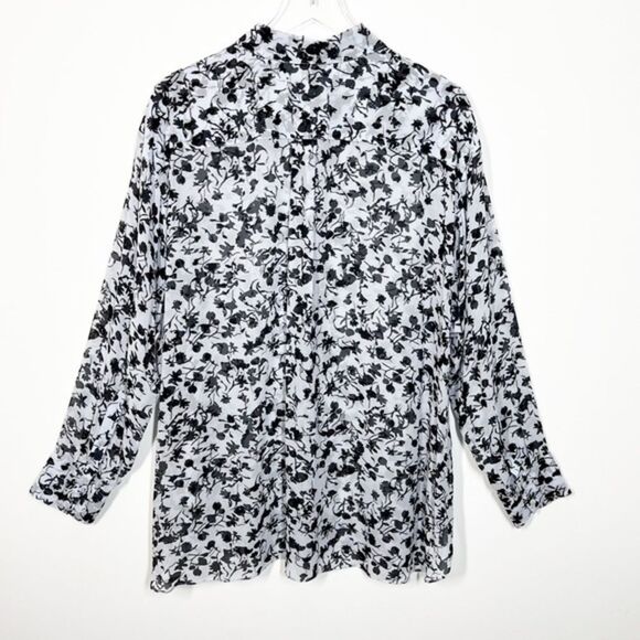 Dorothee Schumacher Women's Size XL NWT Light Blue Black Flowers Floral Blouse - Picture 8 of 14